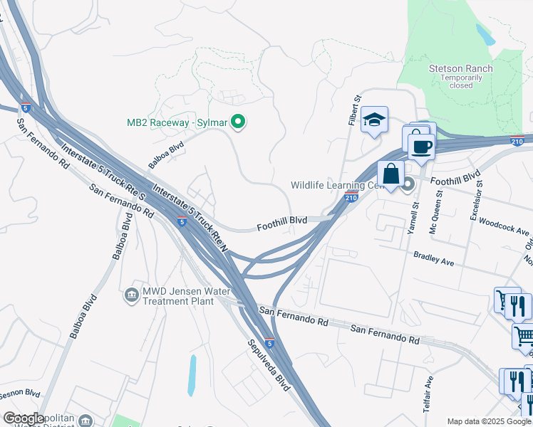 map of restaurants, bars, coffee shops, grocery stores, and more near 14090 Balboa Boulevard in Los Angeles
