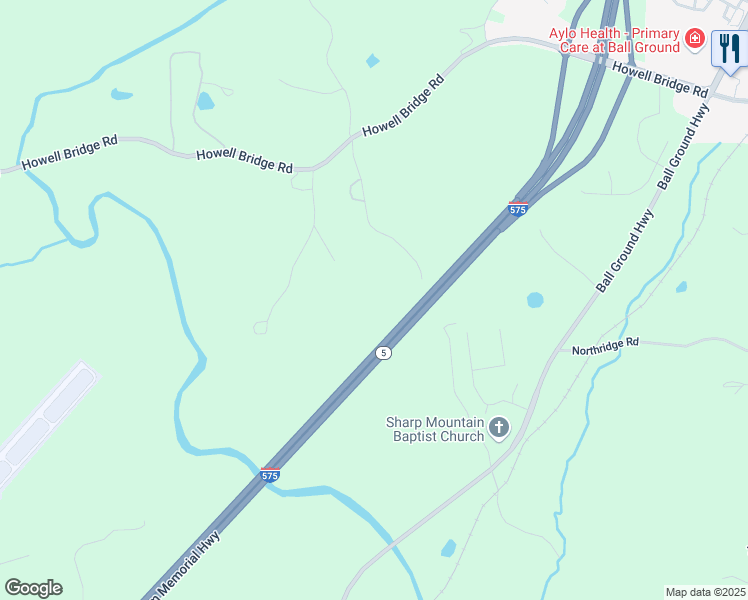 map of restaurants, bars, coffee shops, grocery stores, and more near 410 North Sharp Mountain Church Lane in Ball Ground