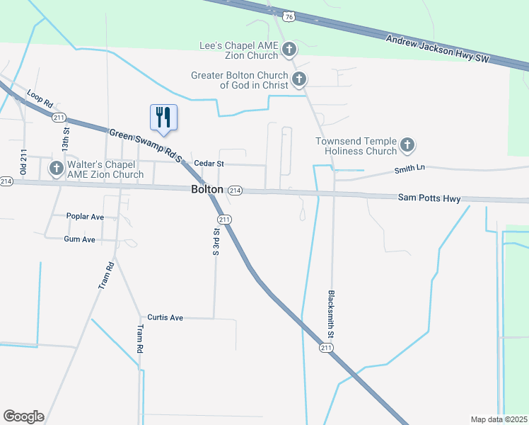 map of restaurants, bars, coffee shops, grocery stores, and more near 15838 Sam Potts Highway in Bolton