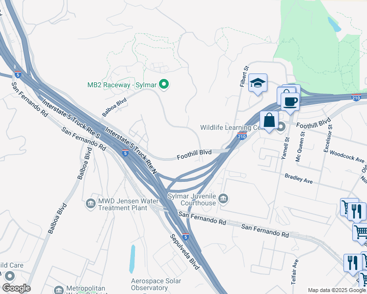 map of restaurants, bars, coffee shops, grocery stores, and more near 14090 Balboa Boulevard in Los Angeles