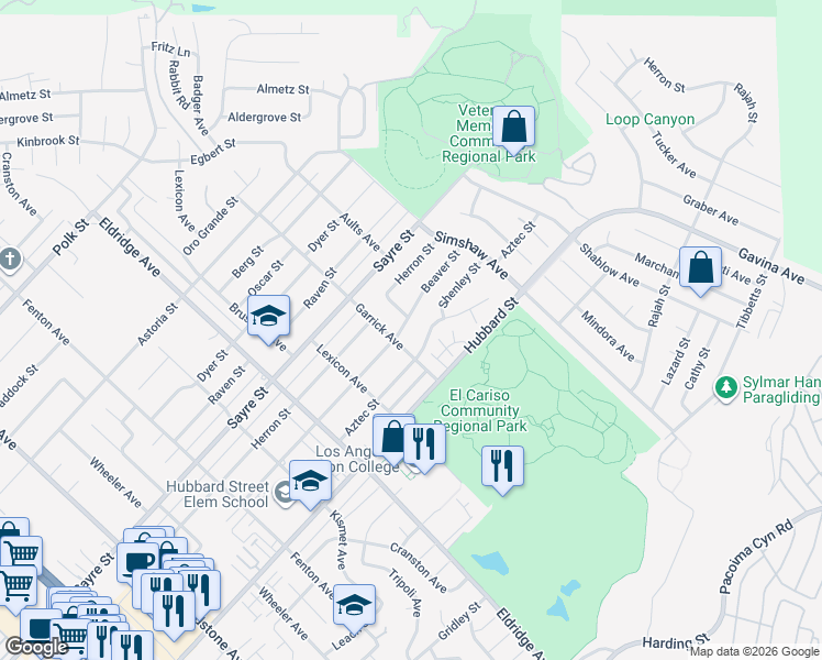 map of restaurants, bars, coffee shops, grocery stores, and more near 13180 Beaver Street in Los Angeles