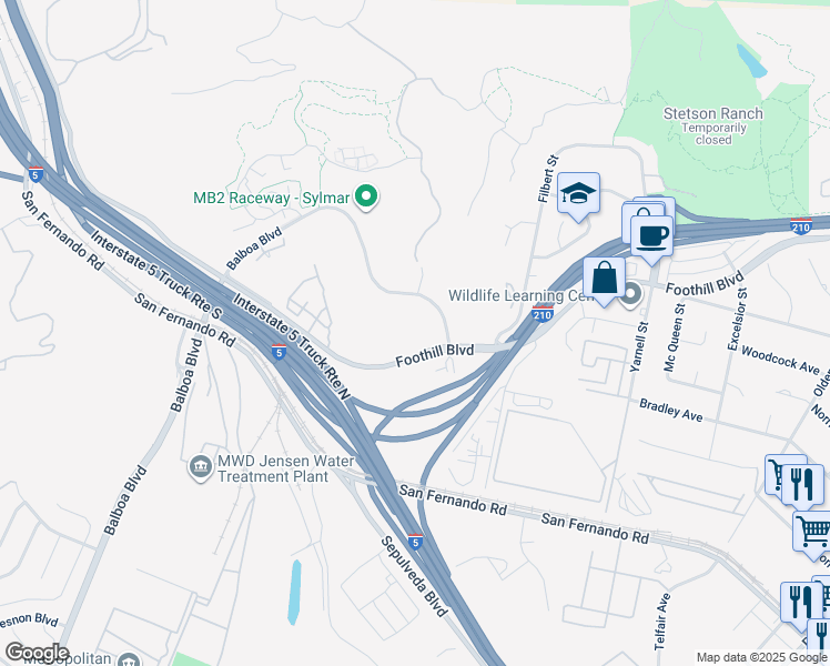 map of restaurants, bars, coffee shops, grocery stores, and more near 14090 Balboa Boulevard in Los Angeles