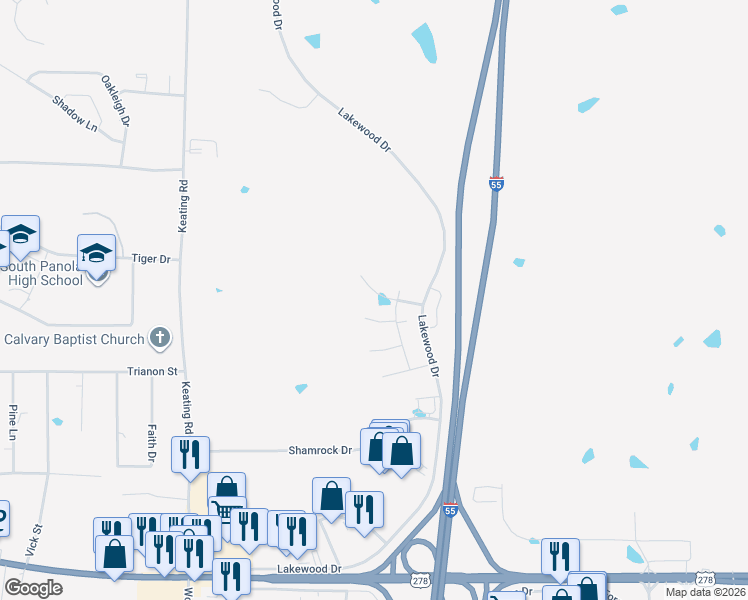 map of restaurants, bars, coffee shops, grocery stores, and more near 105 Sherwood Cove in Batesville