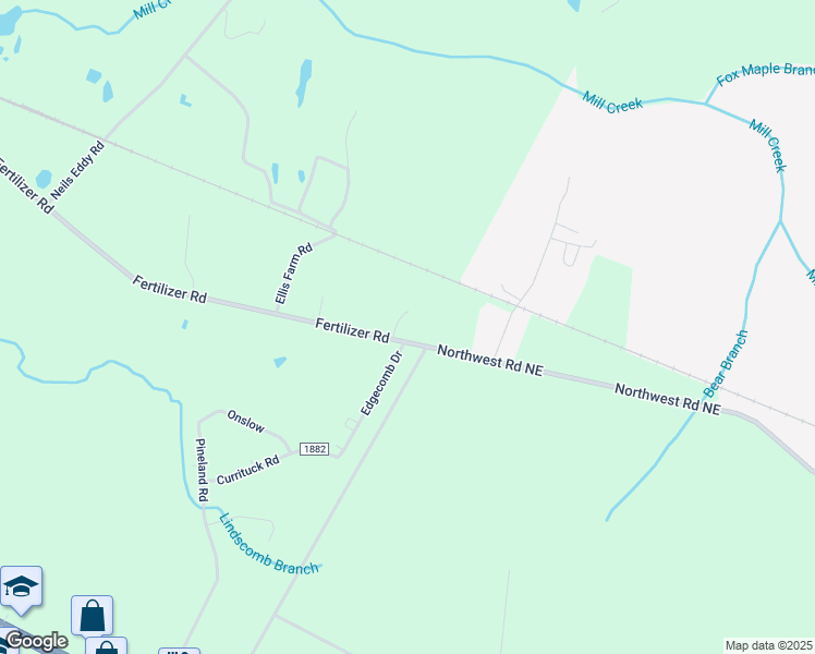 map of restaurants, bars, coffee shops, grocery stores, and more near 1811 Fertilizer Road in Riegelwood