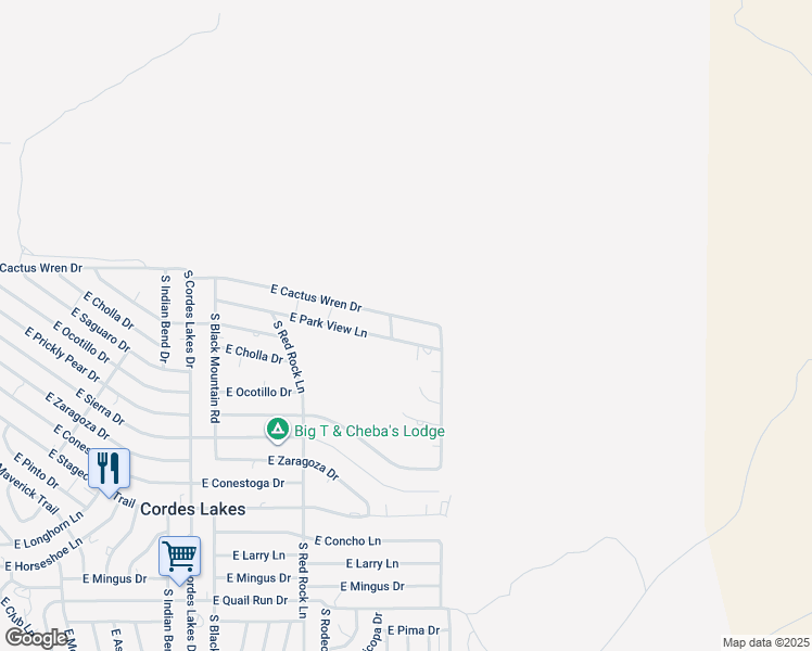 map of restaurants, bars, coffee shops, grocery stores, and more near 20933 East Cactus Wren Drive in Mayer