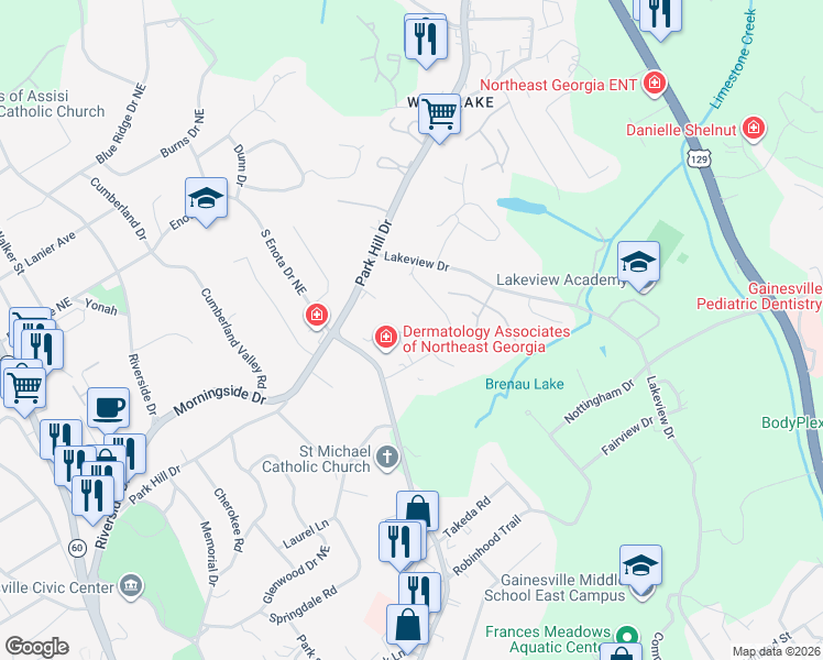 map of restaurants, bars, coffee shops, grocery stores, and more near in Gainesville