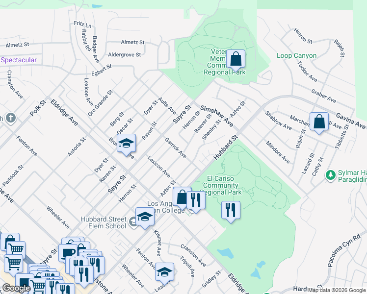 map of restaurants, bars, coffee shops, grocery stores, and more near 13650 Garrick Avenue in Los Angeles