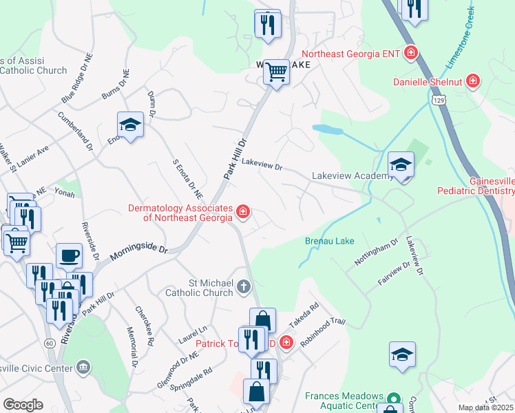 map of restaurants, bars, coffee shops, grocery stores, and more near in Gainesville
