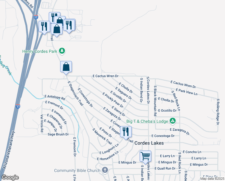 map of restaurants, bars, coffee shops, grocery stores, and more near 20060 E Ocotillo Dr in Mayer