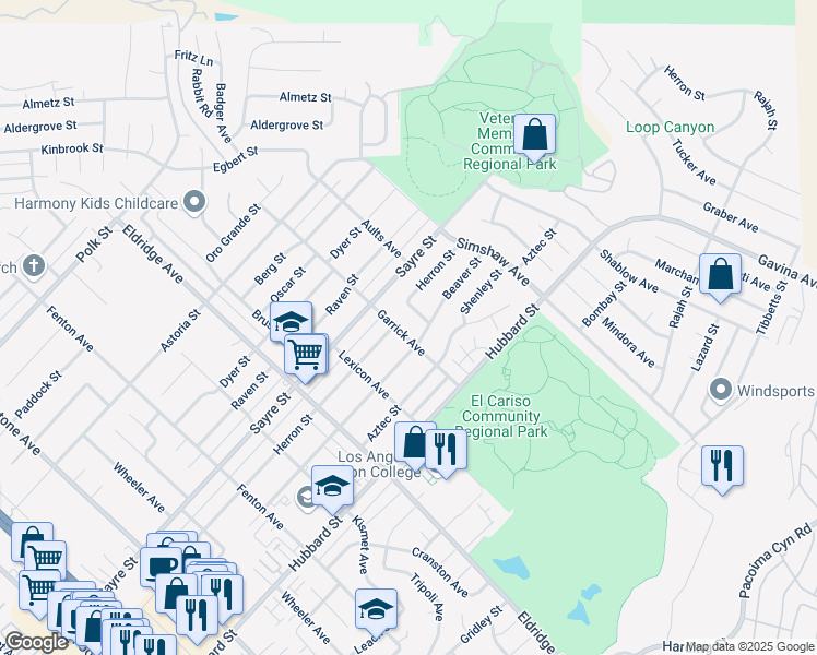 map of restaurants, bars, coffee shops, grocery stores, and more near 13650 Garrick Avenue in Los Angeles