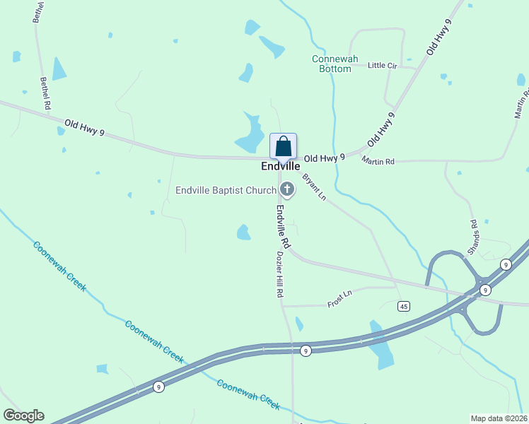 map of restaurants, bars, coffee shops, grocery stores, and more near 186 Endville Road in Pontotoc County