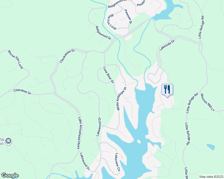 map of restaurants, bars, coffee shops, grocery stores, and more near 158 Lone Bear Drive in Waleska