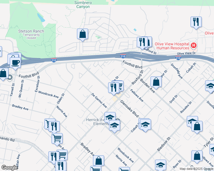map of restaurants, bars, coffee shops, grocery stores, and more near 15245 Monte Street in Los Angeles