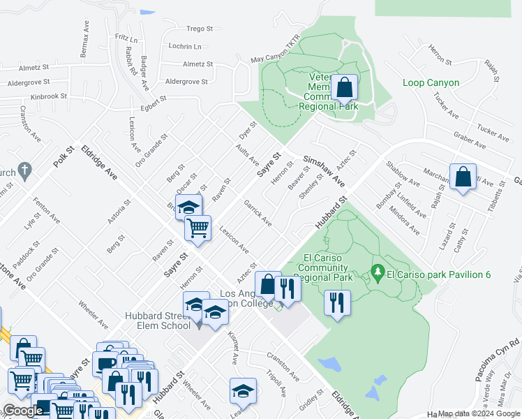 map of restaurants, bars, coffee shops, grocery stores, and more near 13658 Garrick Avenue in Los Angeles