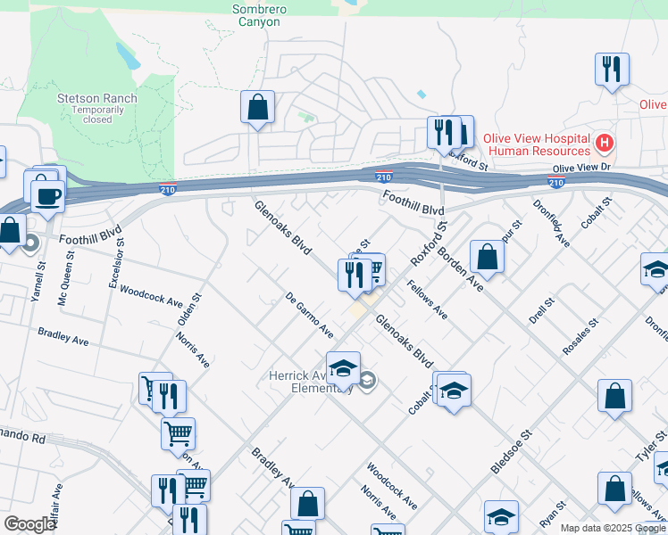 map of restaurants, bars, coffee shops, grocery stores, and more near 15245 Monte Street in Los Angeles