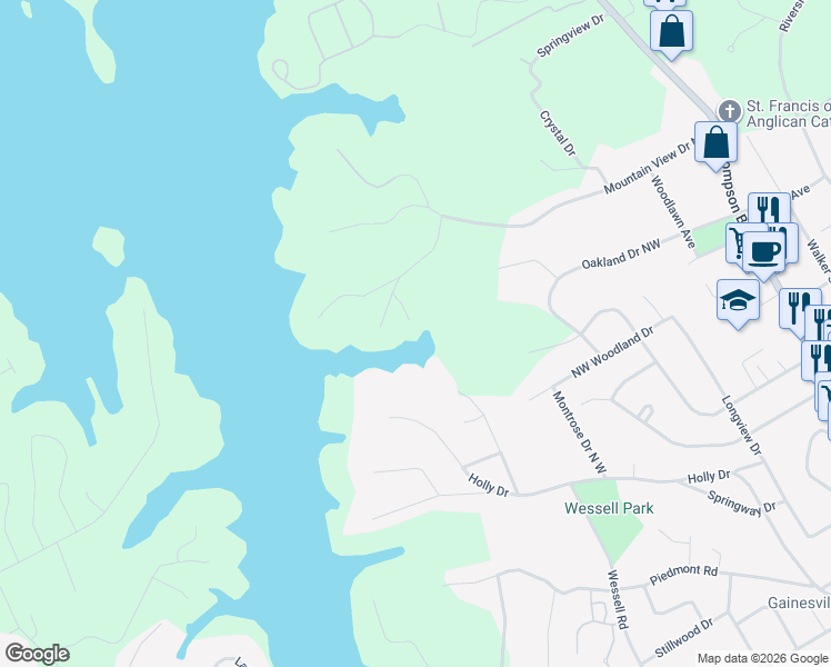 map of restaurants, bars, coffee shops, grocery stores, and more near 691 Harbor Cove in Gainesville