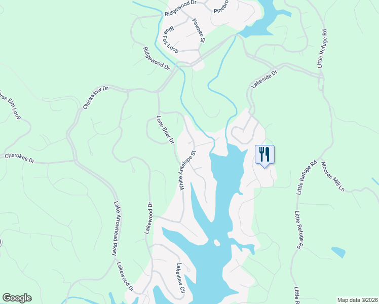 map of restaurants, bars, coffee shops, grocery stores, and more near 165 White Antelope Street in Waleska