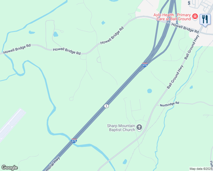 map of restaurants, bars, coffee shops, grocery stores, and more near 410 North Sharp Mountain Church Lane in Ball Ground