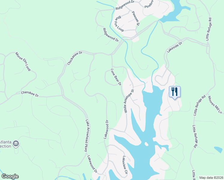 map of restaurants, bars, coffee shops, grocery stores, and more near 150 Council Oak Loop in Waleska