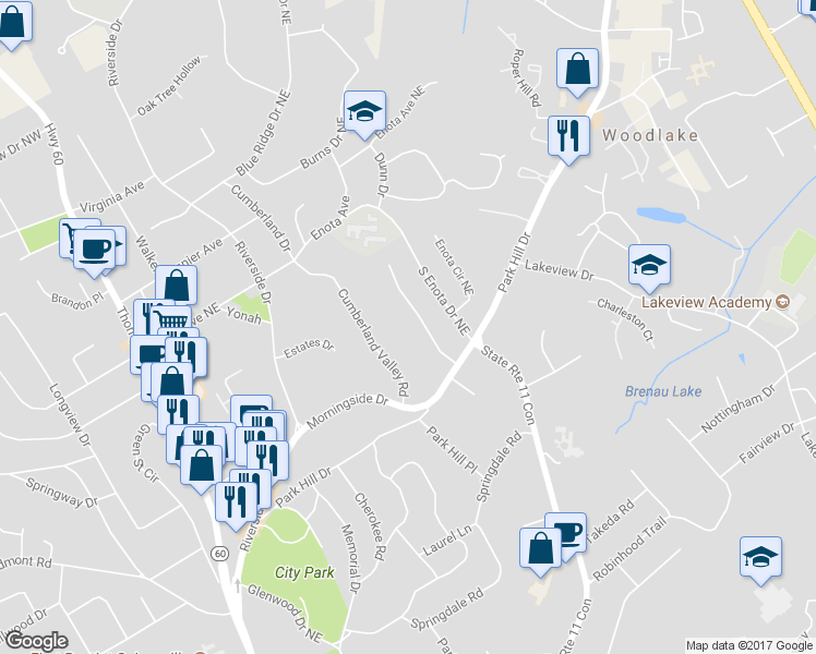 map of restaurants, bars, coffee shops, grocery stores, and more near 1325 Burnam Wood Drive in Gainesville
