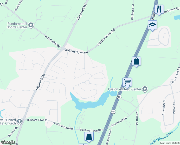 map of restaurants, bars, coffee shops, grocery stores, and more near 4510 Settlers Grove Road in Cumming