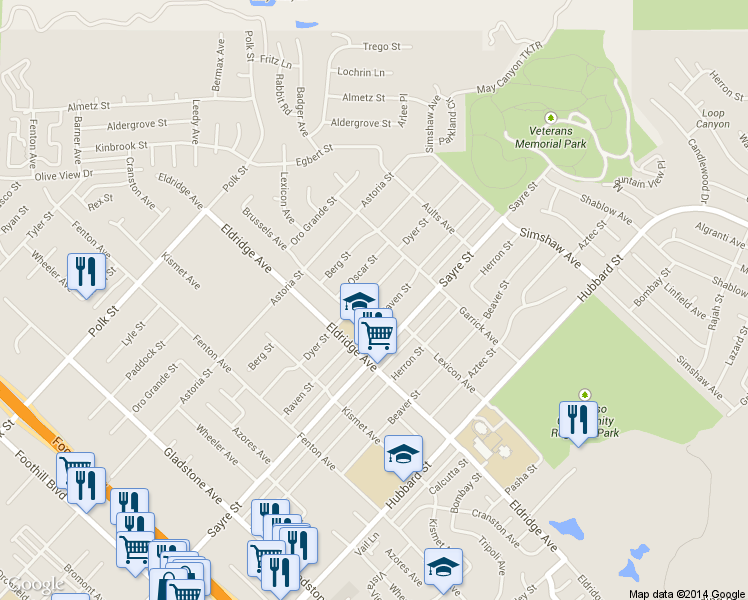 map of restaurants, bars, coffee shops, grocery stores, and more near 13412 Dyer Street in Los Angeles