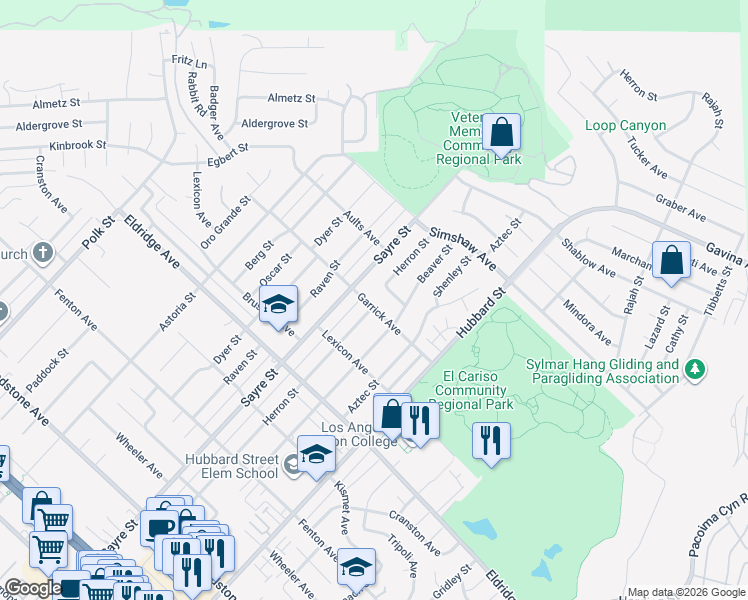 map of restaurants, bars, coffee shops, grocery stores, and more near 13670 Garrick Avenue in Los Angeles