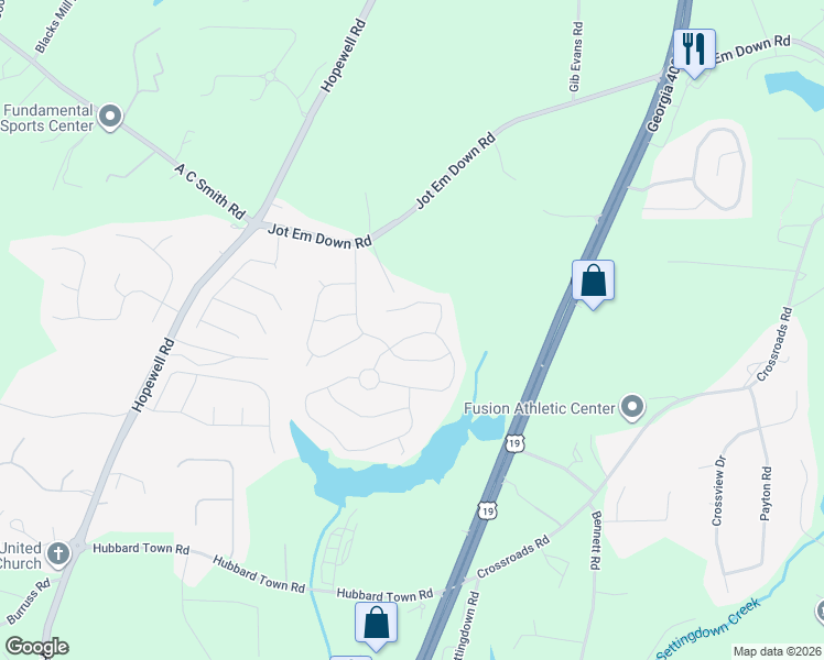 map of restaurants, bars, coffee shops, grocery stores, and more near 4620 Wagon Trail in Cumming
