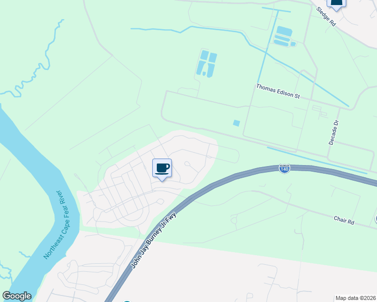 map of restaurants, bars, coffee shops, grocery stores, and more near John Jay Burney Junior Freeway in Castle Hayne