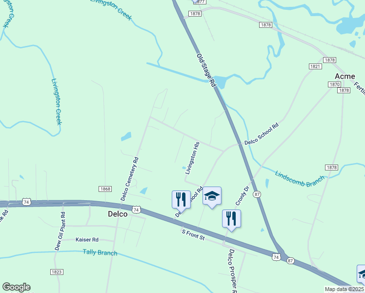 map of restaurants, bars, coffee shops, grocery stores, and more near 67 Carroll Street in Delco