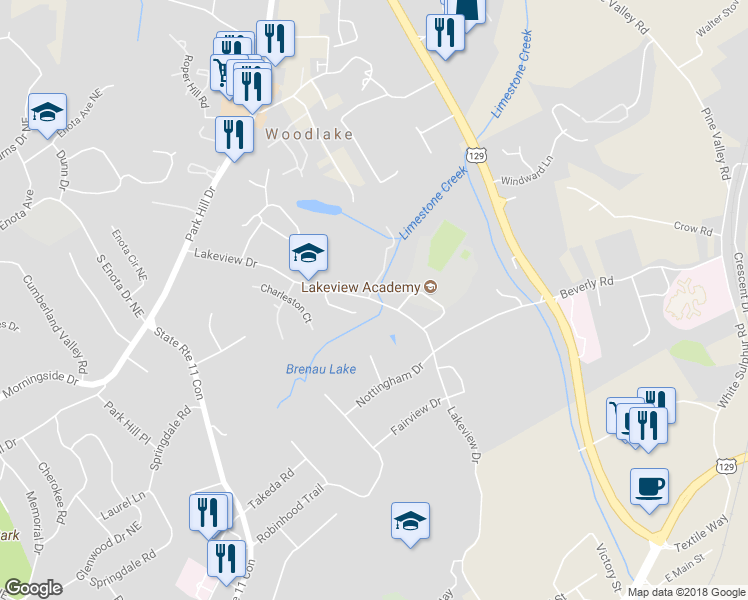 map of restaurants, bars, coffee shops, grocery stores, and more near 906 Lakeview Drive in Gainesville