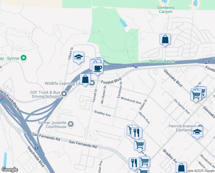map of restaurants, bars, coffee shops, grocery stores, and more near 15866 Mc Queen Street in Los Angeles