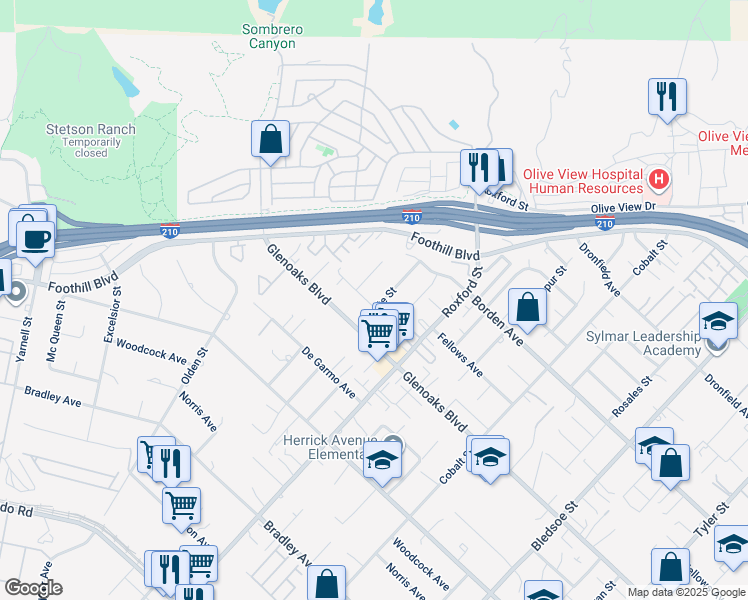 map of restaurants, bars, coffee shops, grocery stores, and more near 15211 Monte Street in Los Angeles