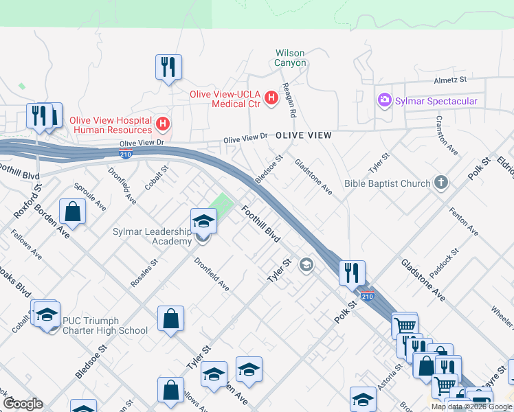 map of restaurants, bars, coffee shops, grocery stores, and more near in Los Angeles