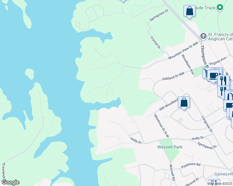 map of restaurants, bars, coffee shops, grocery stores, and more near 661 Harbor Cove in Gainesville