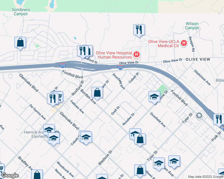 map of restaurants, bars, coffee shops, grocery stores, and more near 13706 Sproule Avenue in Los Angeles