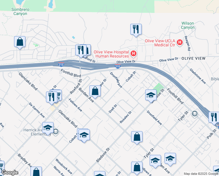 map of restaurants, bars, coffee shops, grocery stores, and more near 13706 Sproule Avenue in Los Angeles