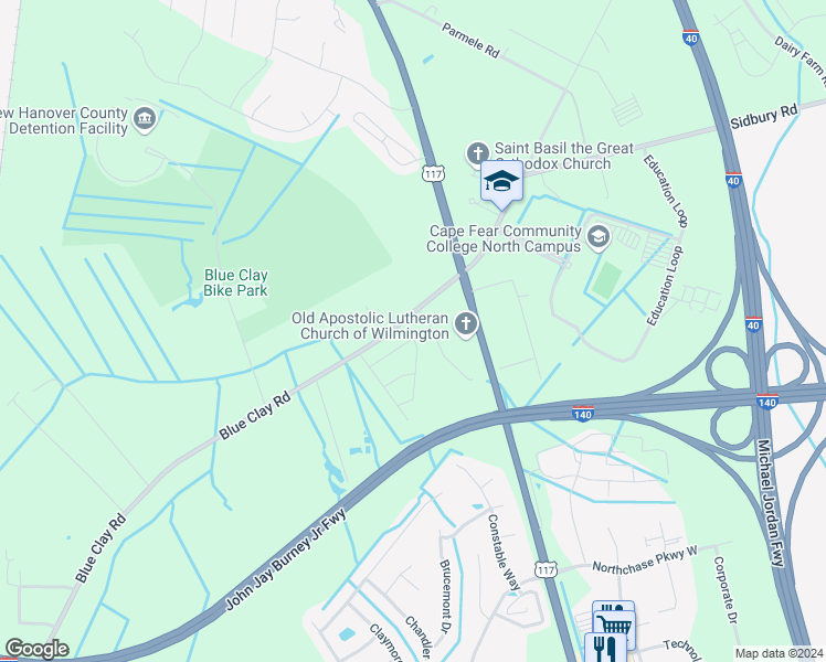 map of restaurants, bars, coffee shops, grocery stores, and more near 4245 Saltworks Ln in Castle Hayne