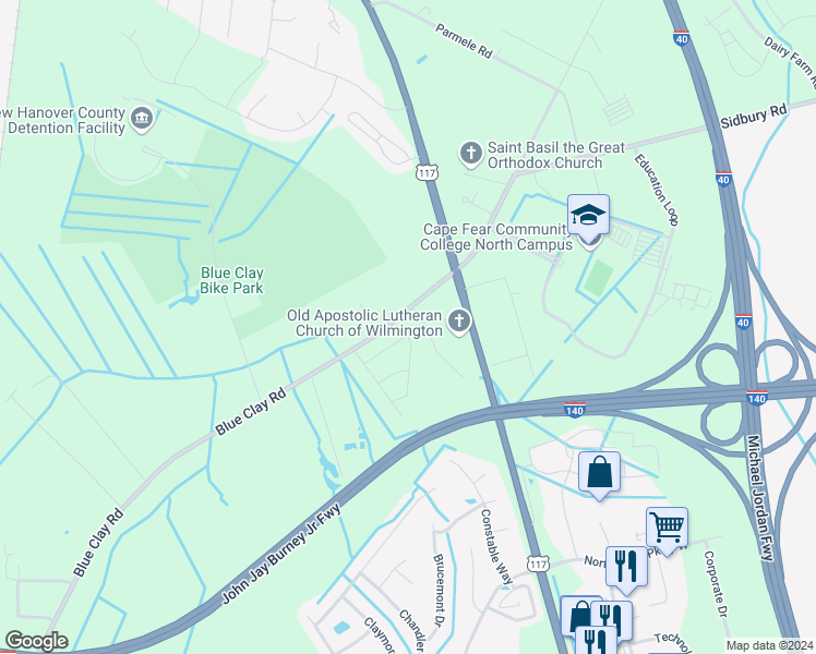 map of restaurants, bars, coffee shops, grocery stores, and more near 4245 Saltworks Ln in Castle Hayne