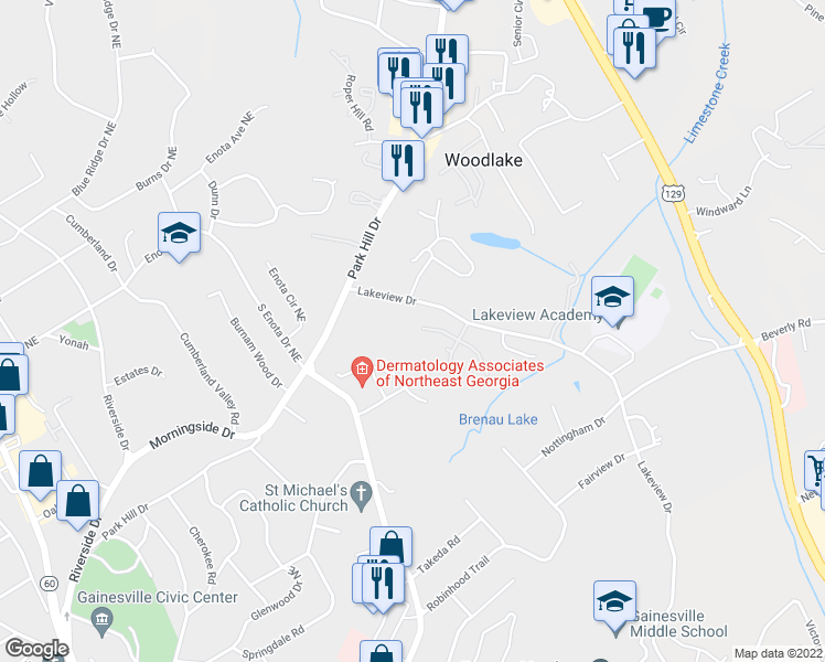 map of restaurants, bars, coffee shops, grocery stores, and more near 892 Charleston Court in Gainesville