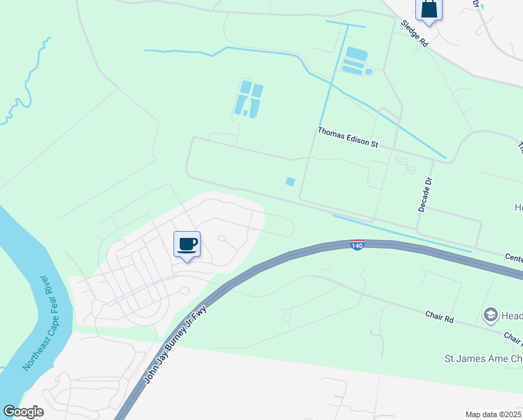 map of restaurants, bars, coffee shops, grocery stores, and more near 653 Jenoa Drive in Castle Hayne