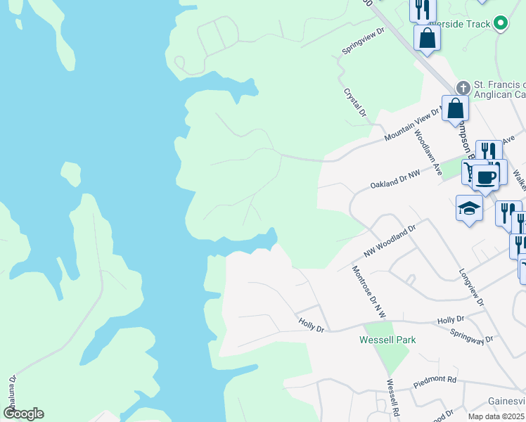 map of restaurants, bars, coffee shops, grocery stores, and more near 661 Harbor Cove in Gainesville