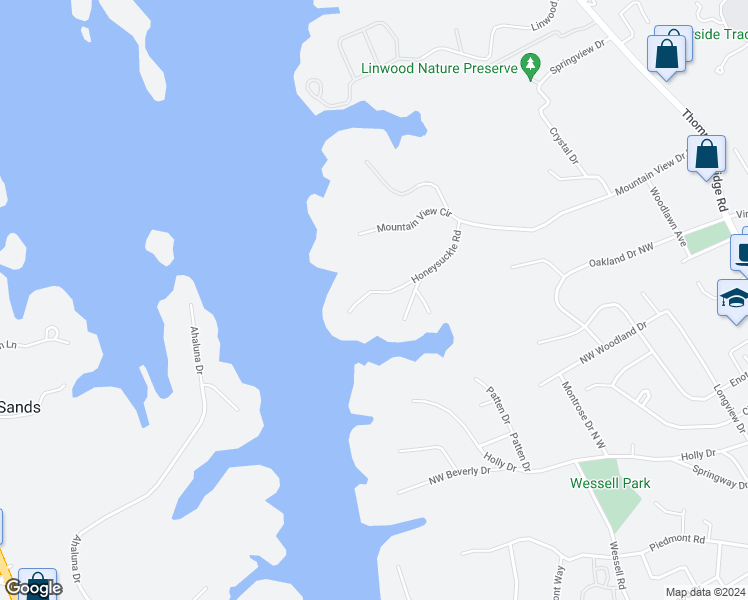 map of restaurants, bars, coffee shops, grocery stores, and more near 730 Honeysuckle Road in Gainesville
