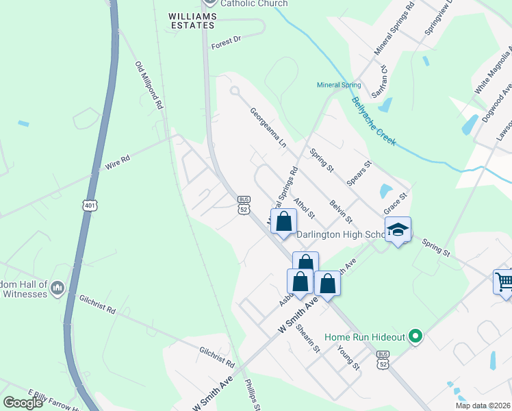 map of restaurants, bars, coffee shops, grocery stores, and more near 124 Conder Circle in Darlington