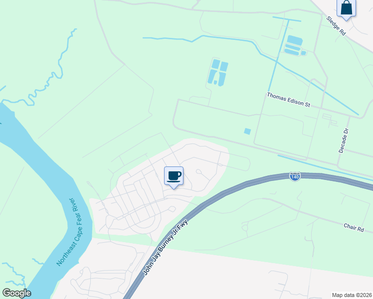 map of restaurants, bars, coffee shops, grocery stores, and more near 1000 Chair Road in Castle Hayne