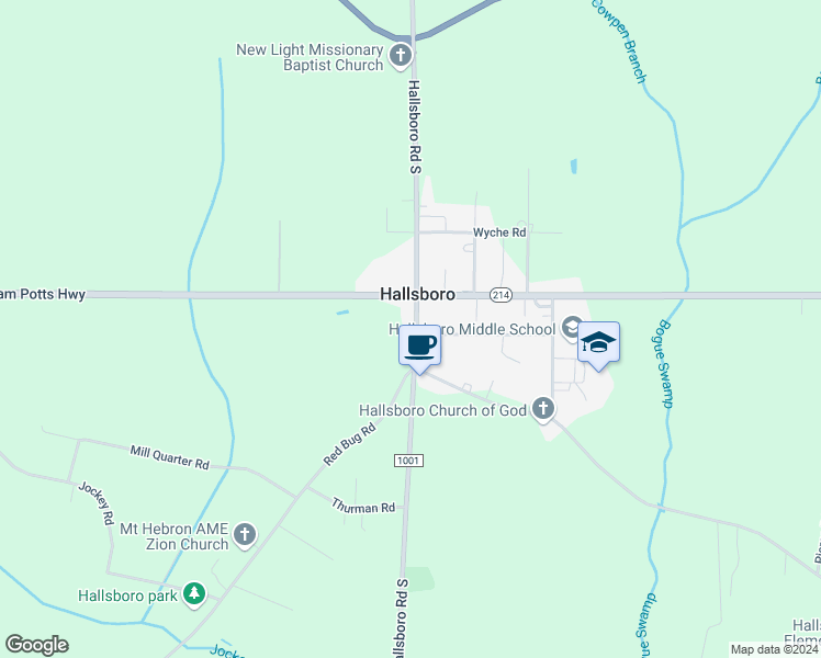 map of restaurants, bars, coffee shops, grocery stores, and more near 800 Hallsboro Road South in Hallsboro