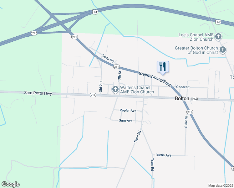 map of restaurants, bars, coffee shops, grocery stores, and more near 15123 Sam Potts Highway in Bolton