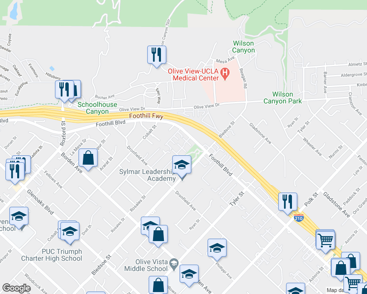 map of restaurants, bars, coffee shops, grocery stores, and more near 13721 Carol Lane in Los Angeles