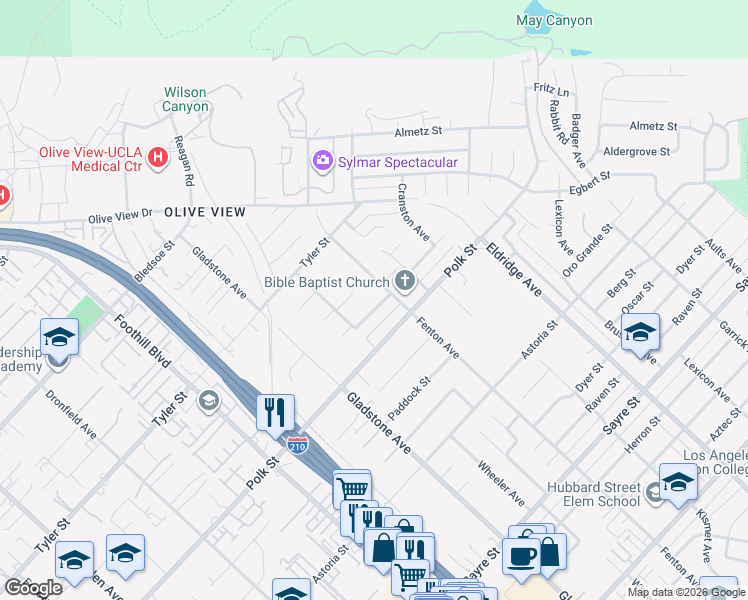 map of restaurants, bars, coffee shops, grocery stores, and more near 13889 Nurmi Street in Los Angeles