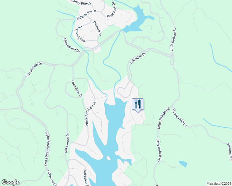 map of restaurants, bars, coffee shops, grocery stores, and more near 222 Lakeside Drive in Waleska